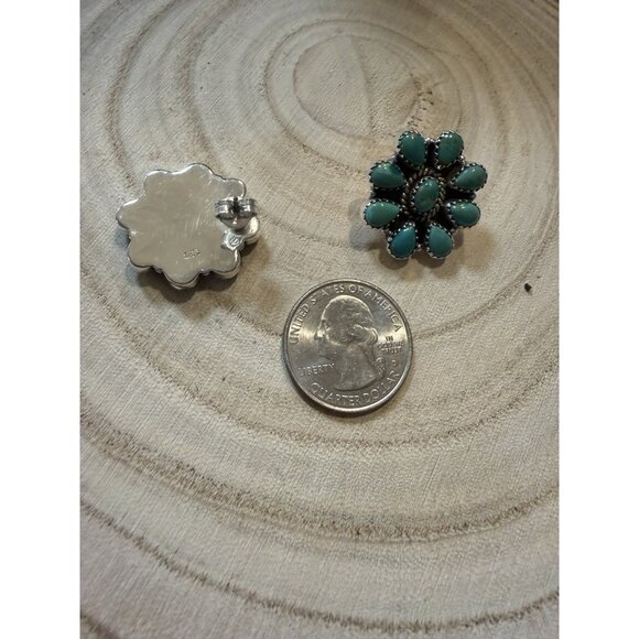 Artisan STERLING SILVER Large TURQUOISE CLUSTER Statement EARRINGS Southwest New - Picture 4 of 11